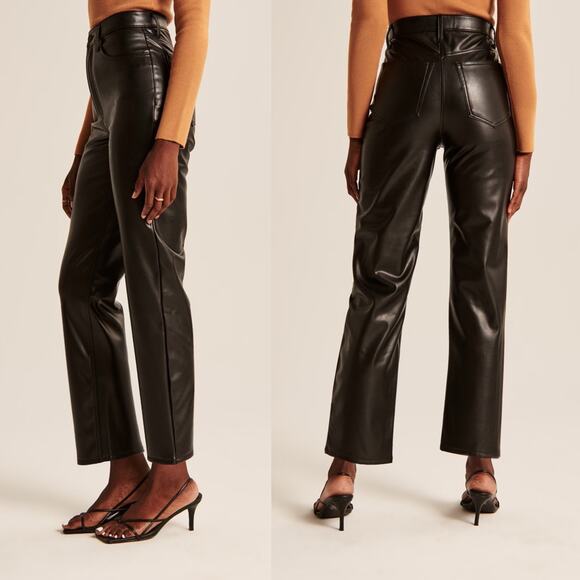Abercrombie & Fitch Vegan Leather Ankle Straight Pants Womens 29/8 Black - Picture 3 of 16